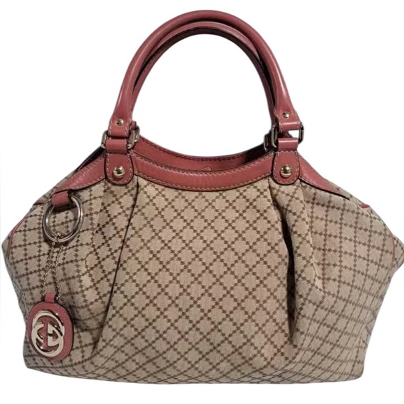 Gucci Handbags - Gucci Beige and Pink Patterned Satchel